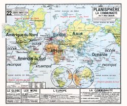 Carte Vidal Lablache 22 - PLANISPHERE LA COMMUNAUTE - 120 x 100 cm (reproduction ancienne carte scolaire)