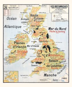 Carte Vidal Lablache 28 - ILES BRITANIQUES - PHYSIQUE ET AGRICOLE - 100 x 120 cm (reproduction ancienne carte scolaire)